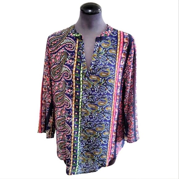 EC ALYA BOHO PAISLEY V-NECK BLOUSE SZ. L - Picture 1 of 4